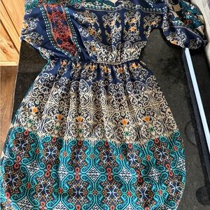 Elegant Navy Blue Patterned Dress